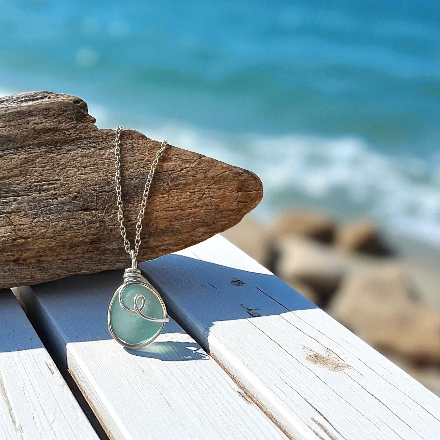 Pale Blue Bubble Seaham Sea Glass Pendant