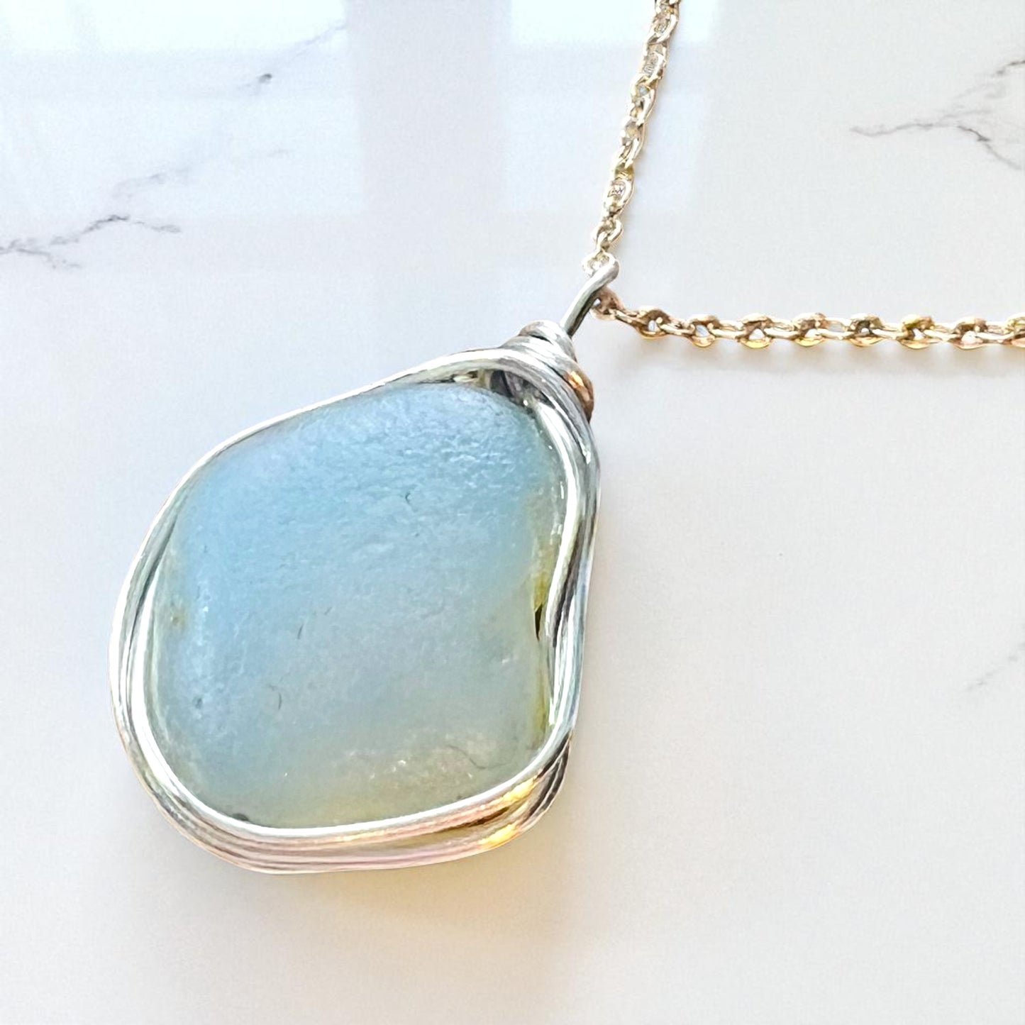 Rare Large Opalescent Seaham Sea Glass Pendant