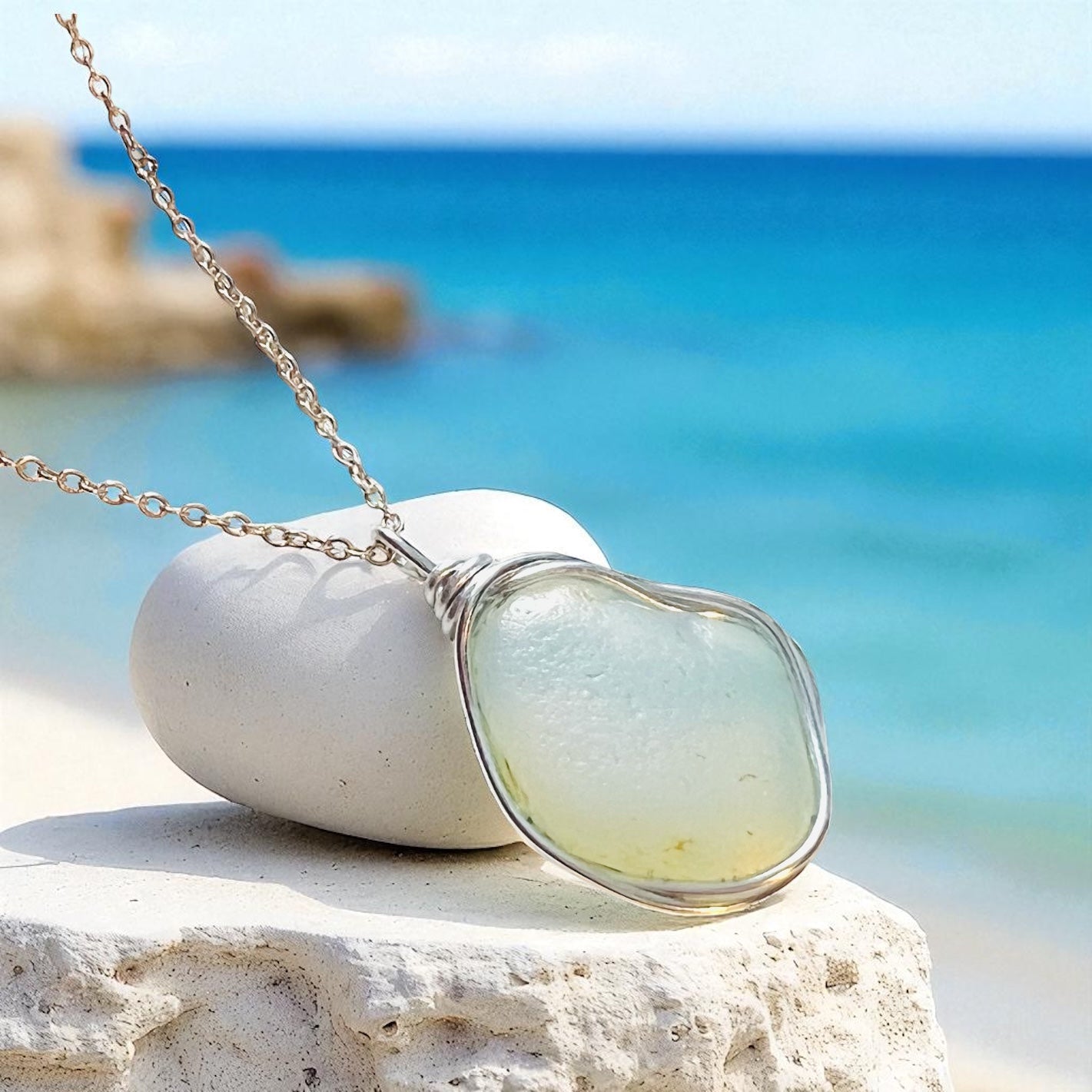 Rare Large Opalescent Seaham Sea Glass Pendant