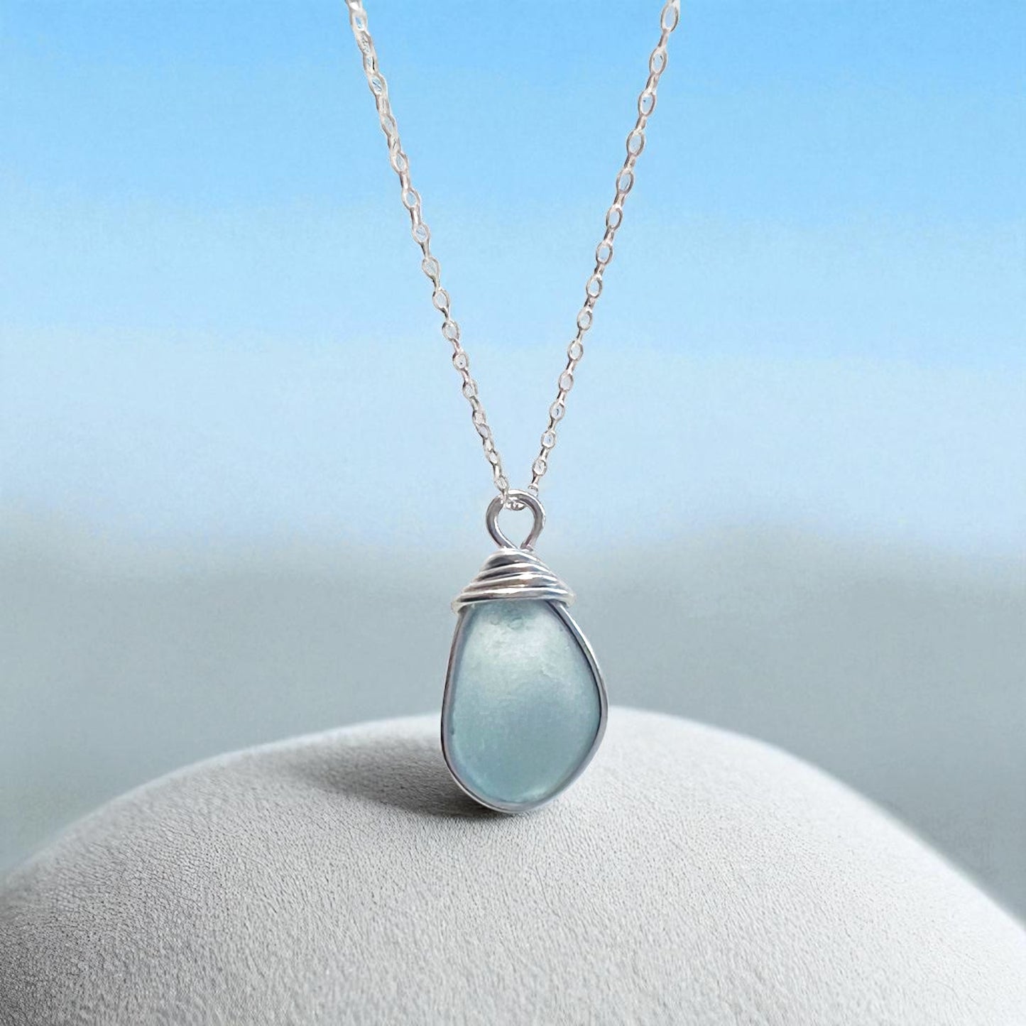 Rare Pale Blue Seaham Sea Glass Pendant