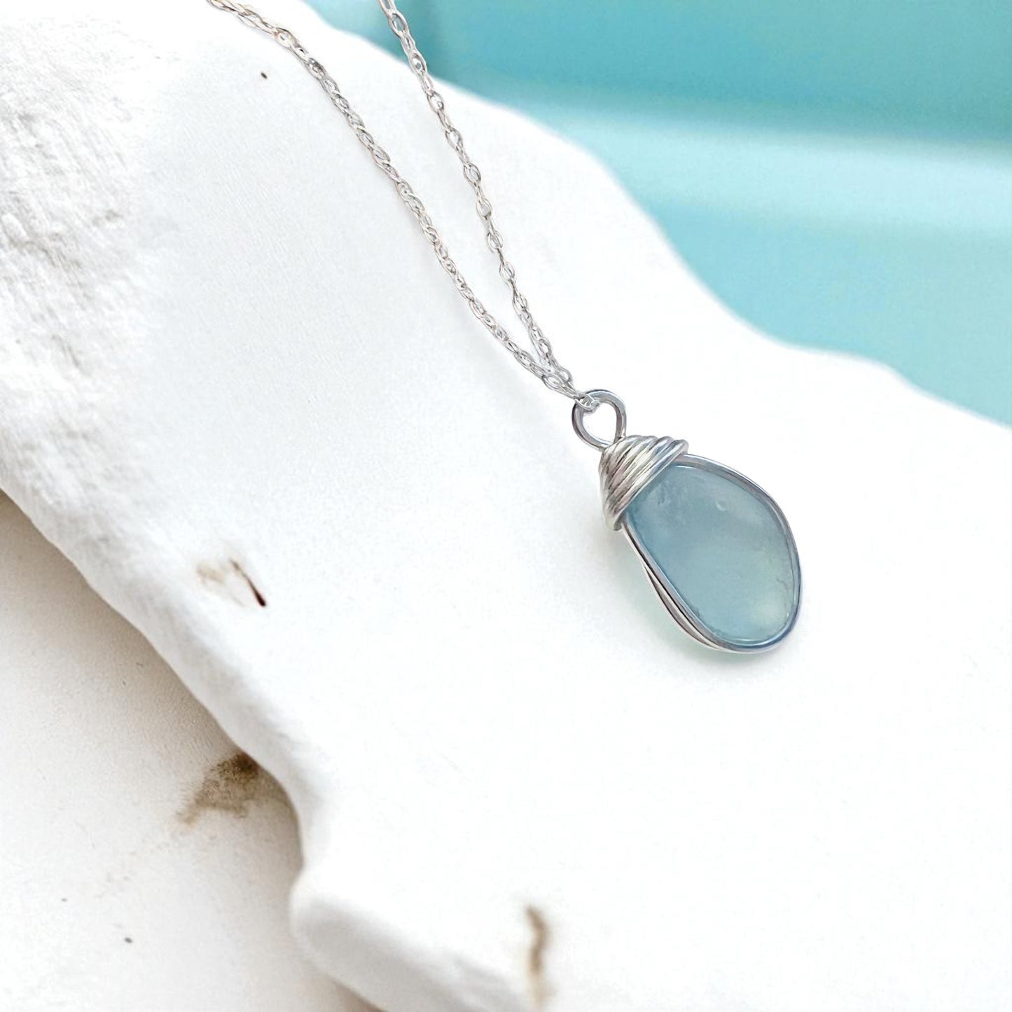 Rare Pale Blue Seaham Sea Glass Pendant