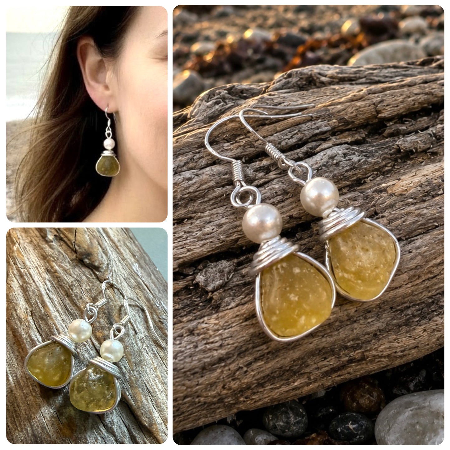 Yellow Seaham Sea Glass Earrings