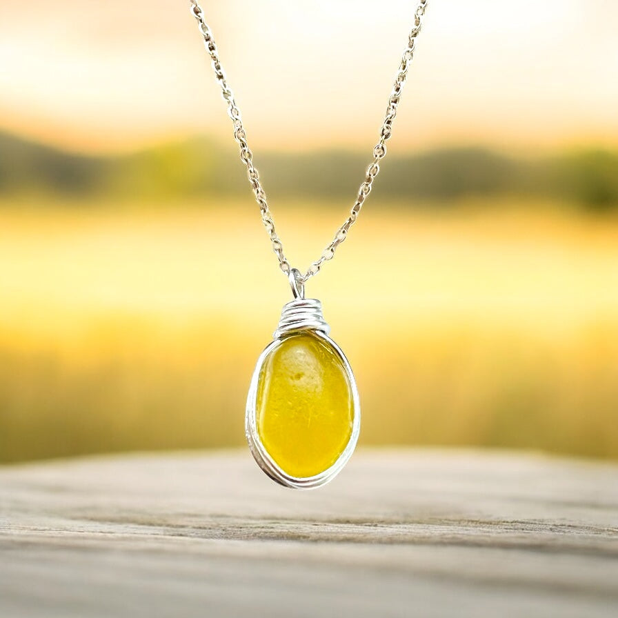 Stunning Bright Yellow Seaham Sea Glass Pendant