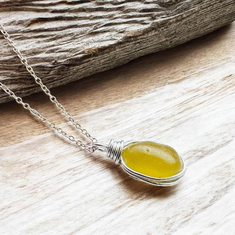 Stunning Bright Yellow Seaham Sea Glass Pendant