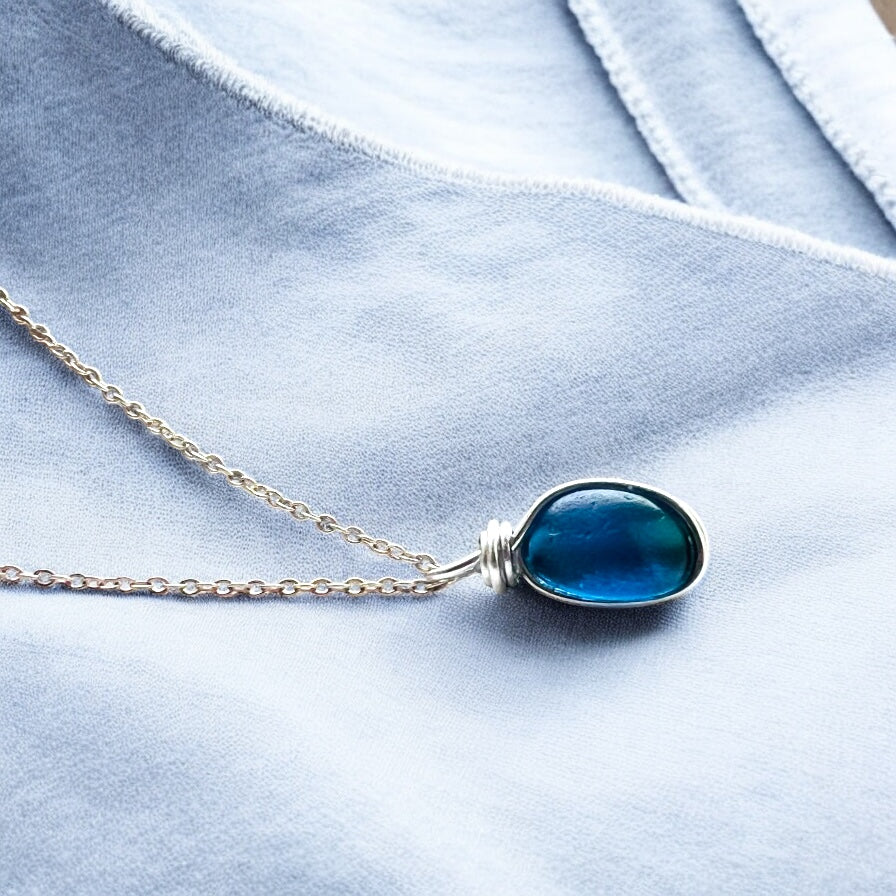 Bright Blue Seaham Sea Glass Pendant
