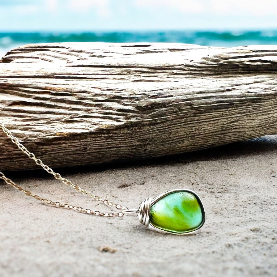 Rare Green Multi Tone Seaham Sea Glass Pendant