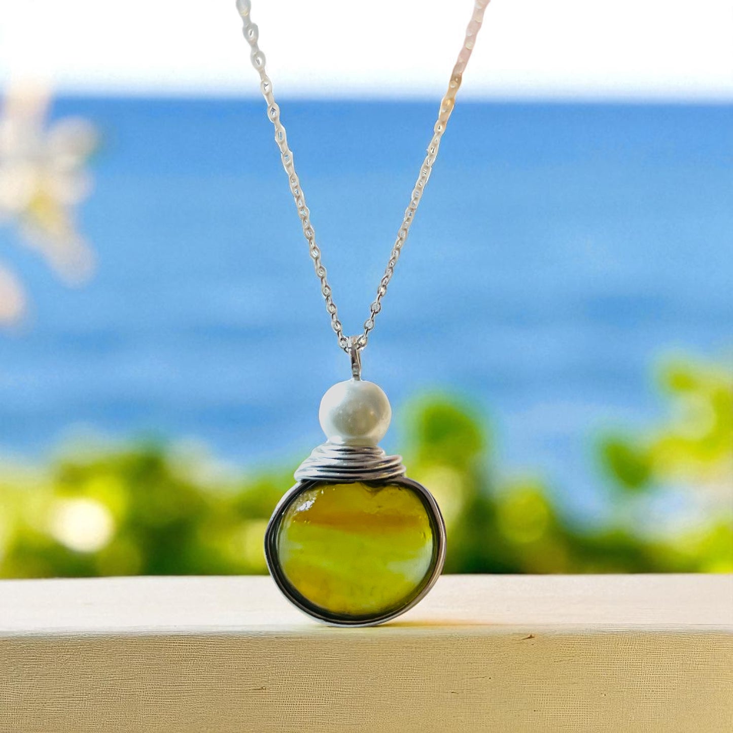 Rare Yellow Multi Tone Seaham Sea Glass Pendant