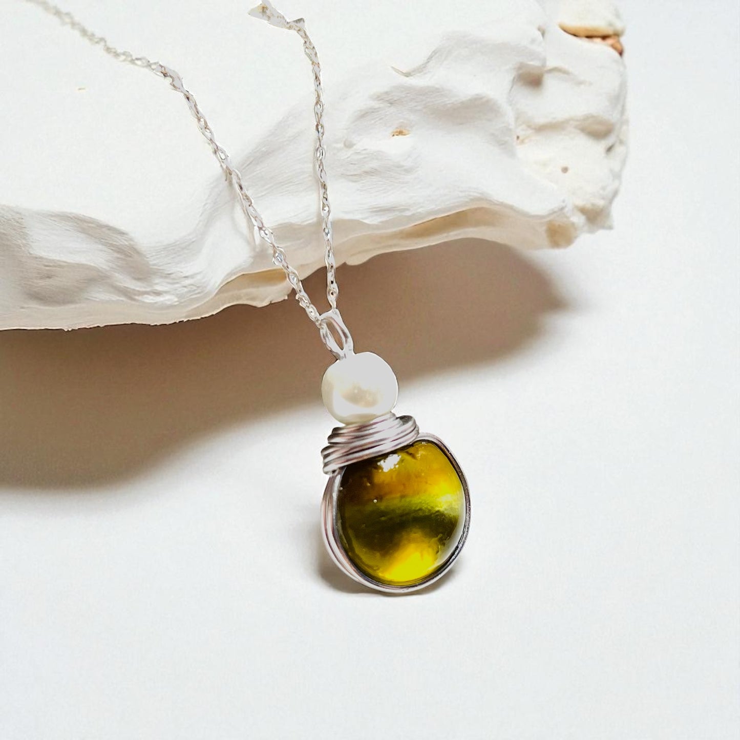 Rare Yellow Multi Tone Seaham Sea Glass Pendant