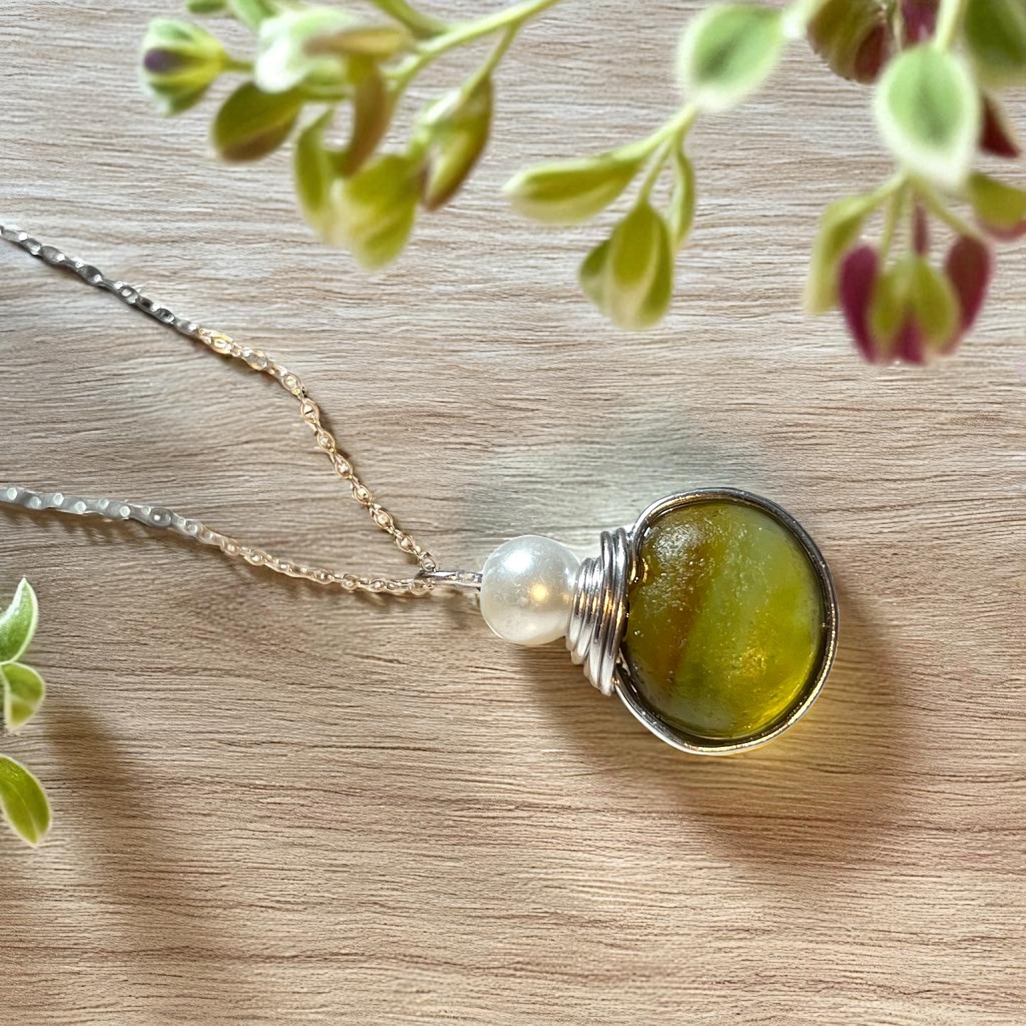 Rare Yellow Multi Tone Seaham Sea Glass Pendant