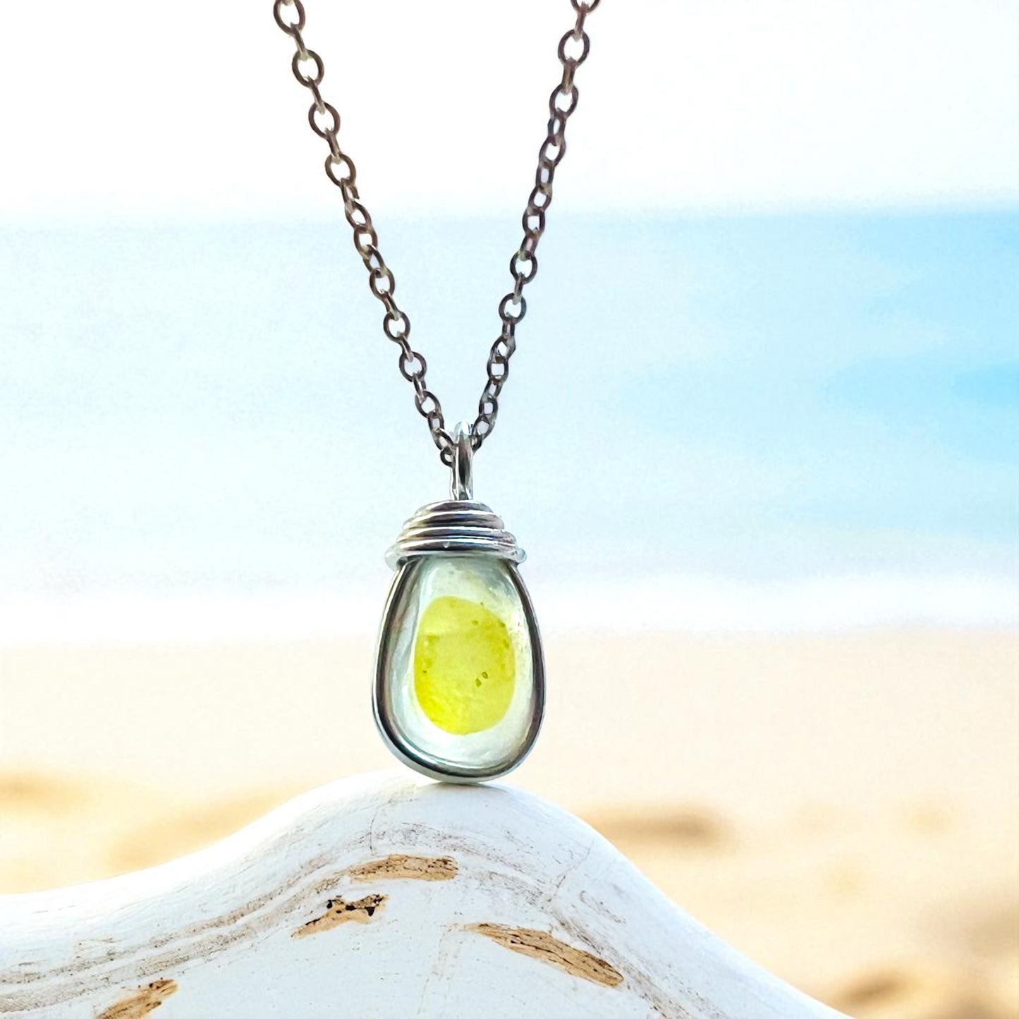 Pale Yellow and White Seaham Sea Glass Multi Pendant