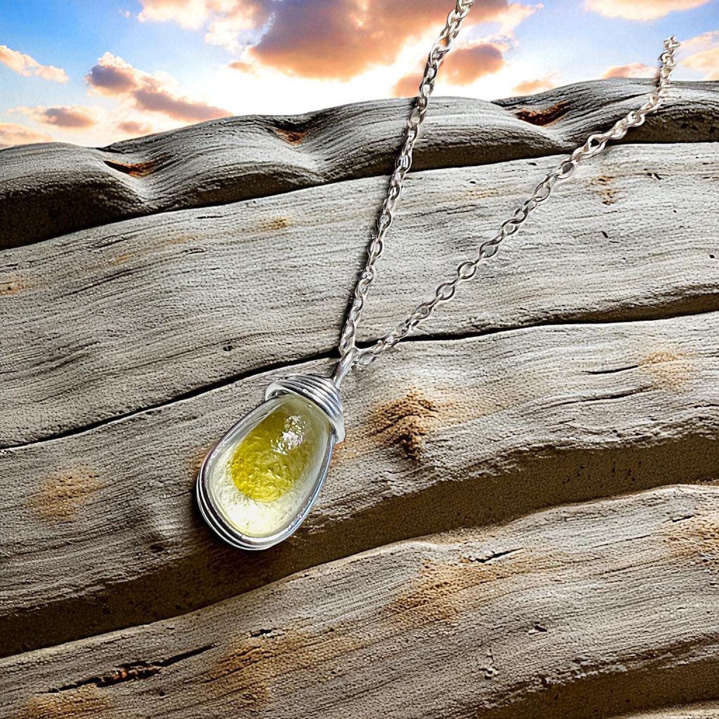 Pale Yellow and White Seaham Sea Glass Multi Pendant