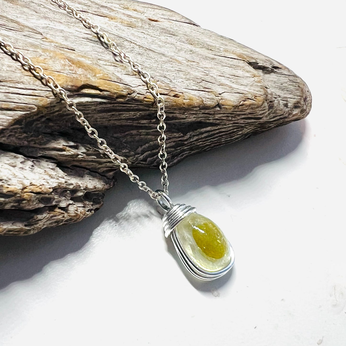Pale Yellow and White Seaham Sea Glass Multi Pendant