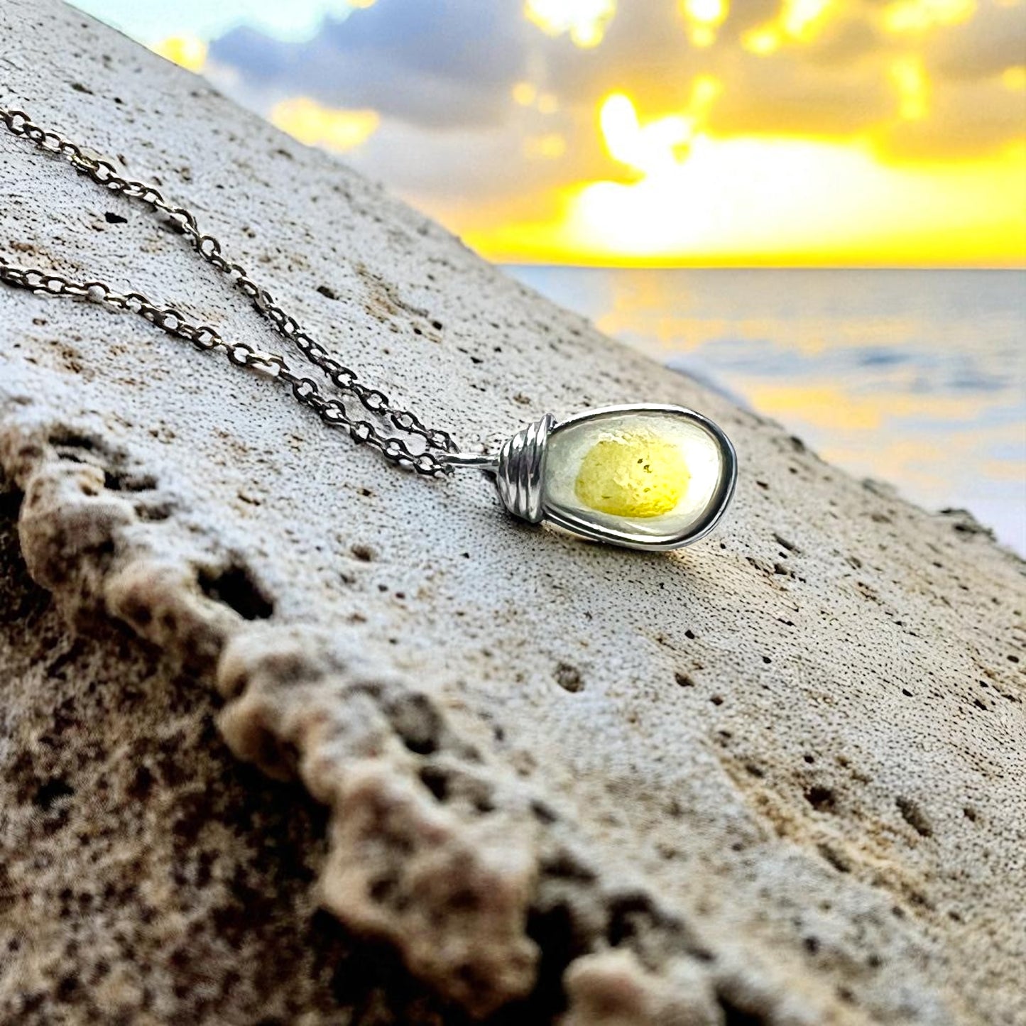 Pale Yellow and White Seaham Sea Glass Multi Pendant