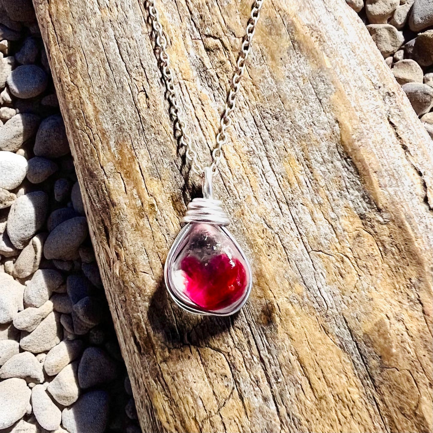 Rare White & Red Seaham Sea Glass Multi Pendant