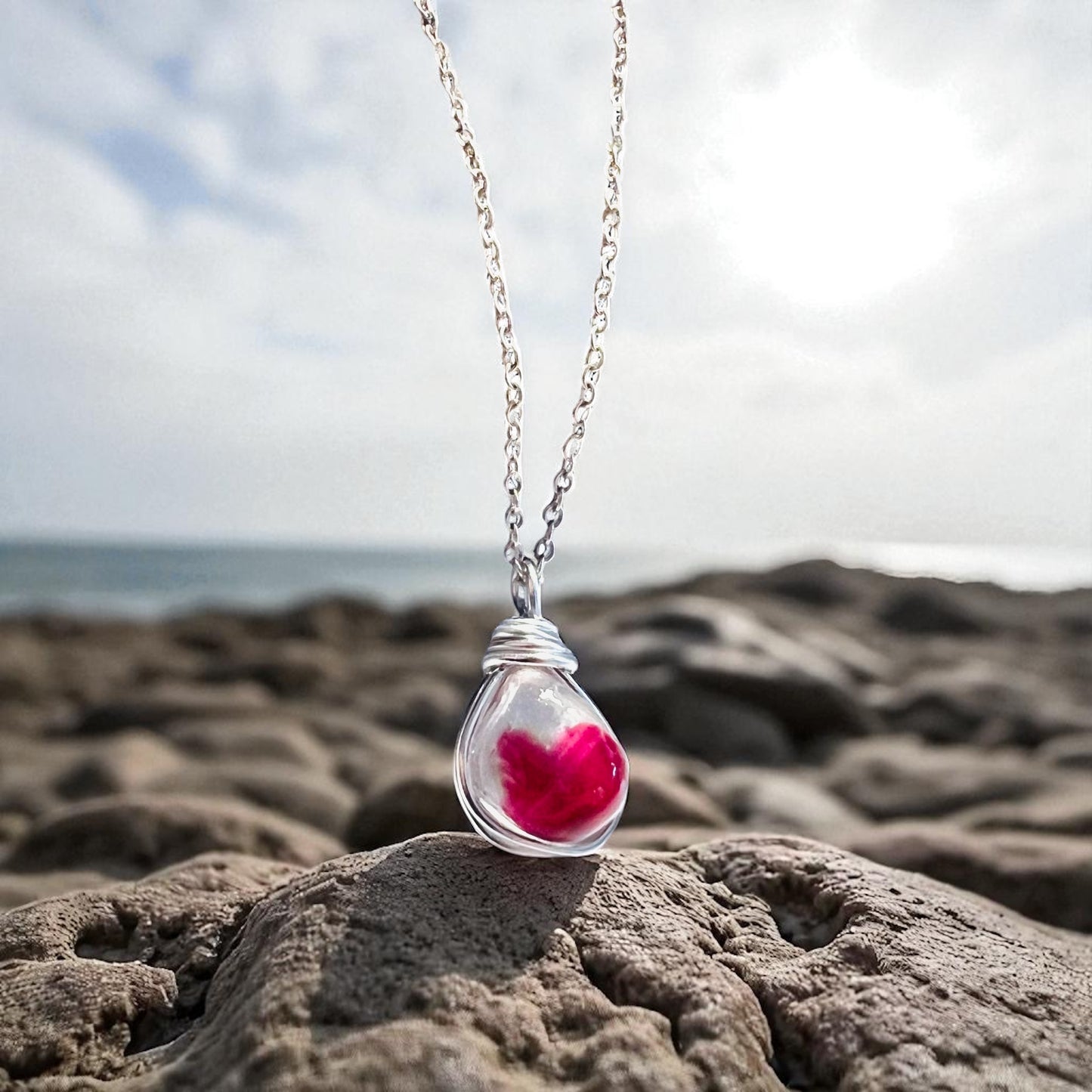 Rare White & Red Seaham Sea Glass Multi Pendant