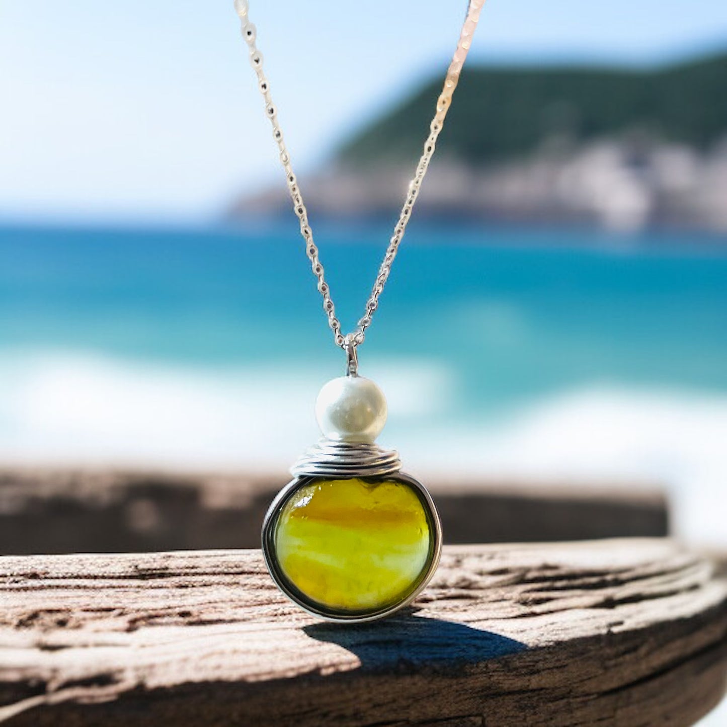 Rare Yellow Multi Tone Seaham Sea Glass Pendant