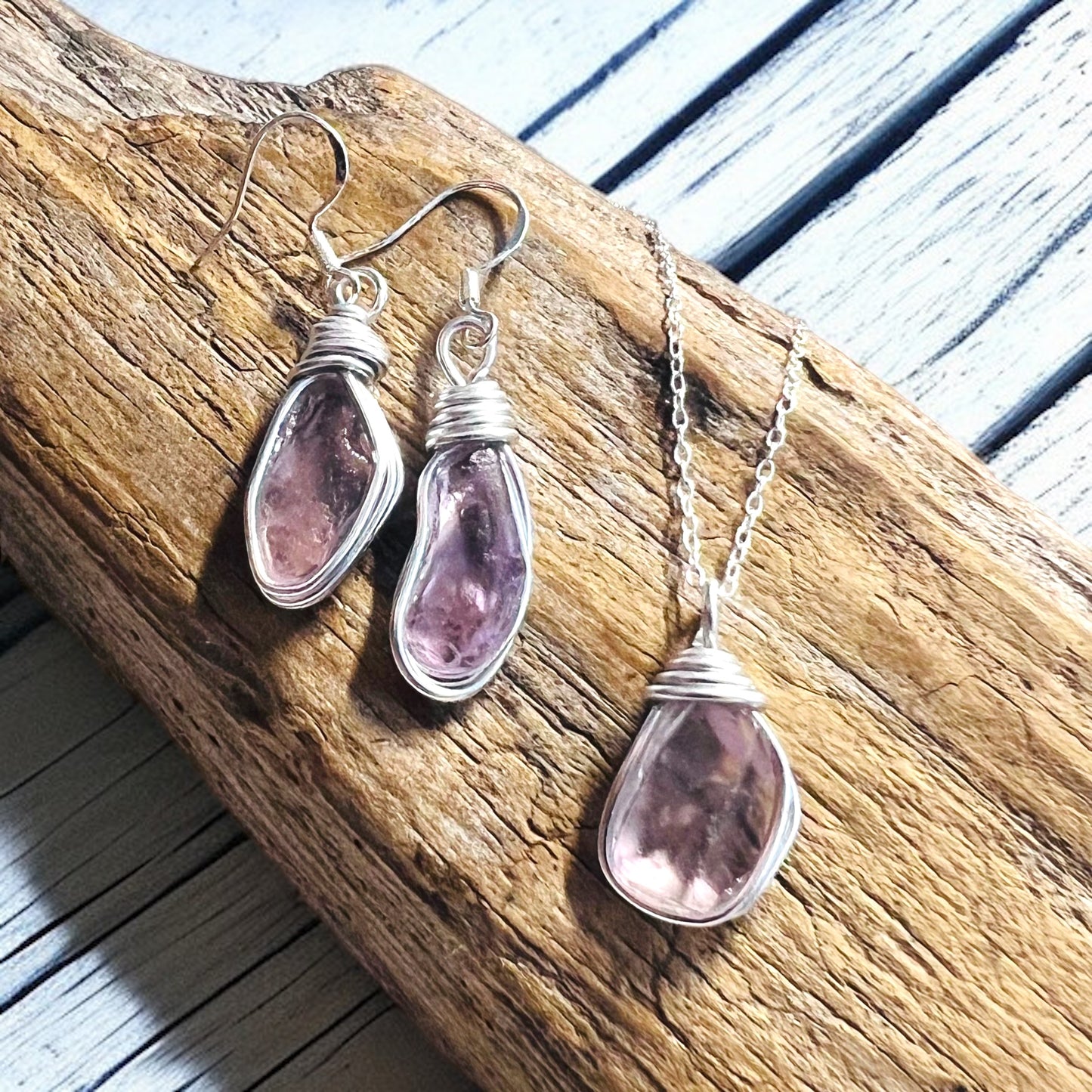 Spanish Sea Glass Rare Lilac Shade Jewellery Set