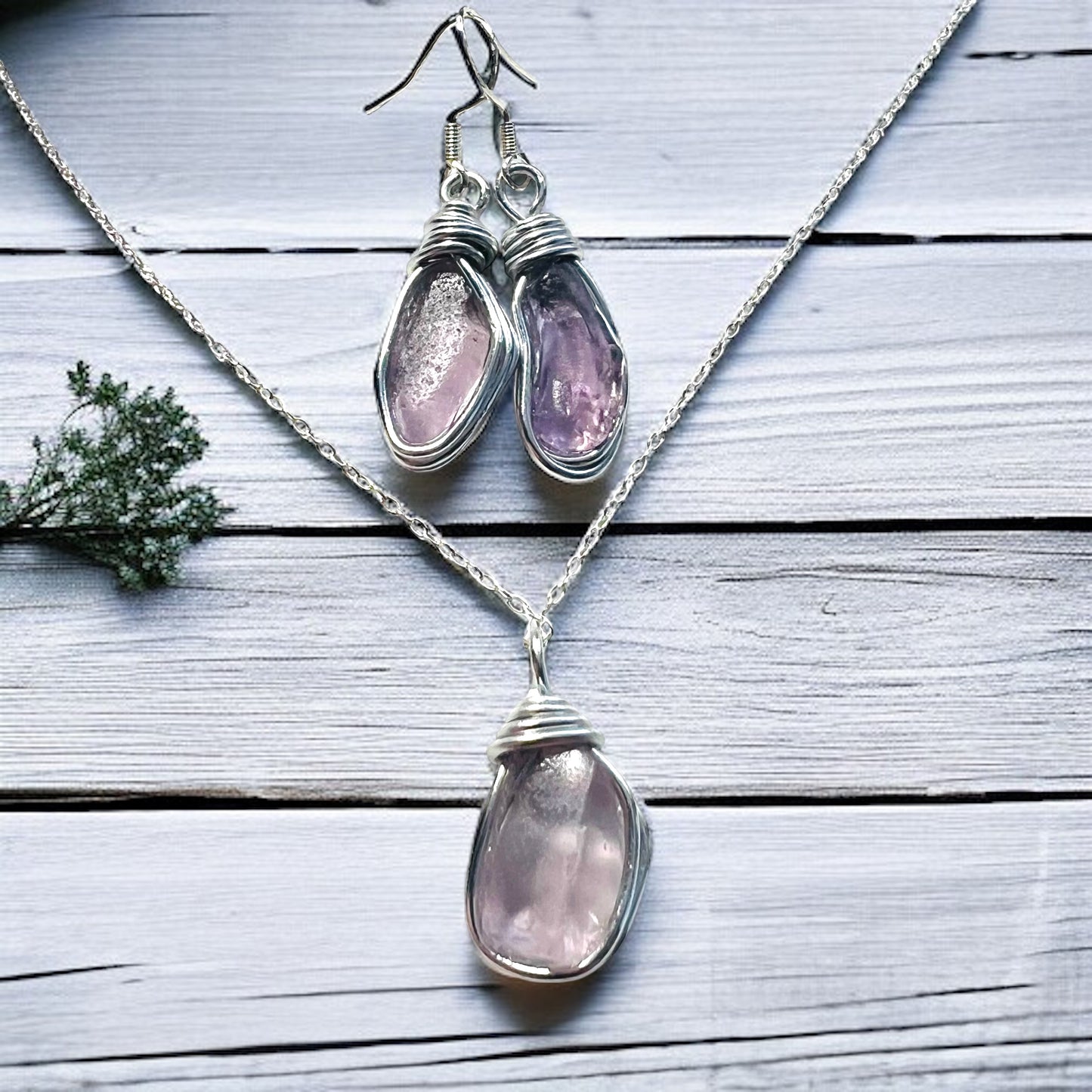 Spanish Sea Glass Rare Lilac Shade Jewellery Set
