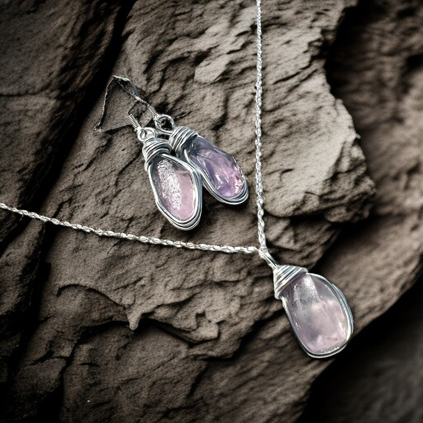 Spanish Sea Glass Rare Lilac Shade Jewellery Set