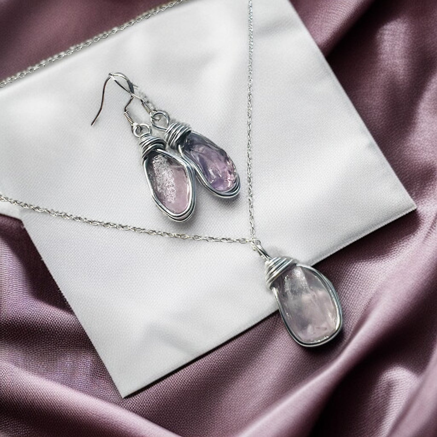 Spanish Sea Glass Rare Lilac Shade Jewellery Set