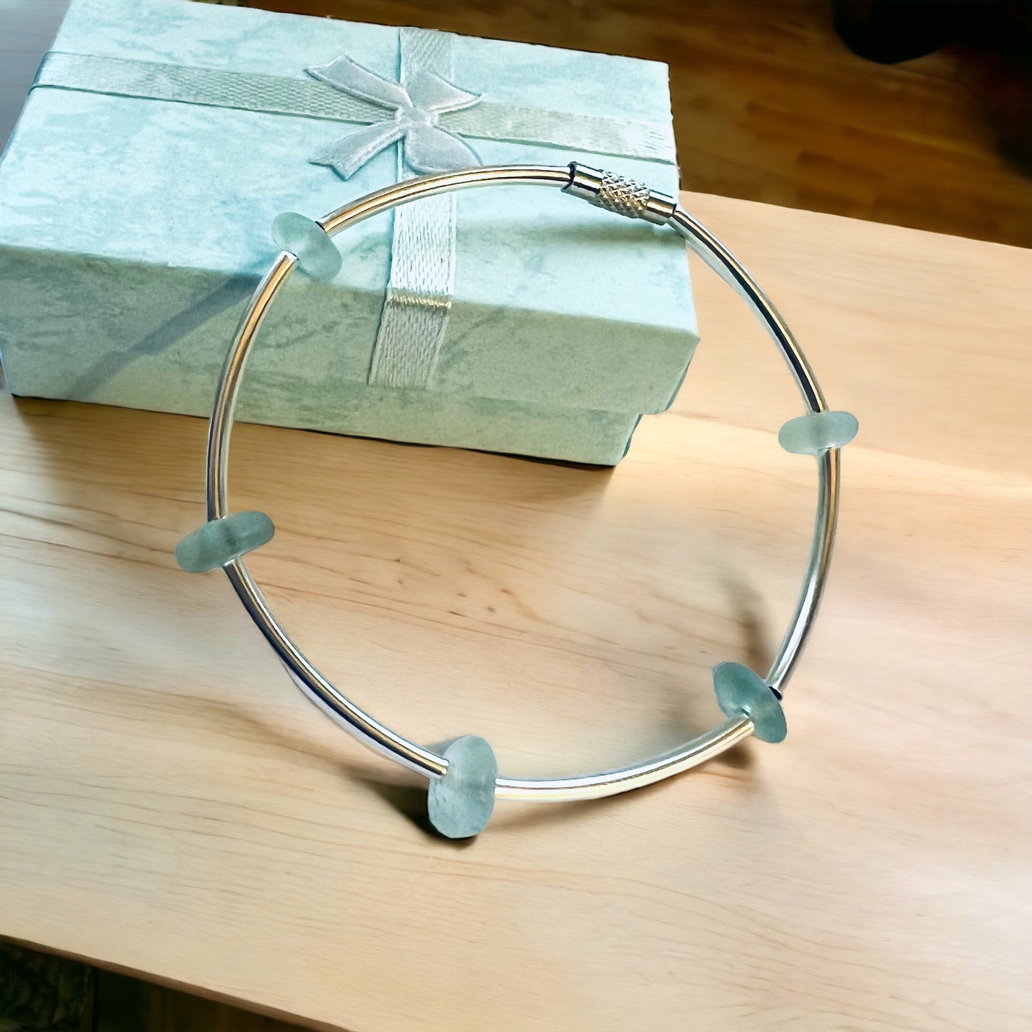 Aqua Sea Glass Bangle Bracelet