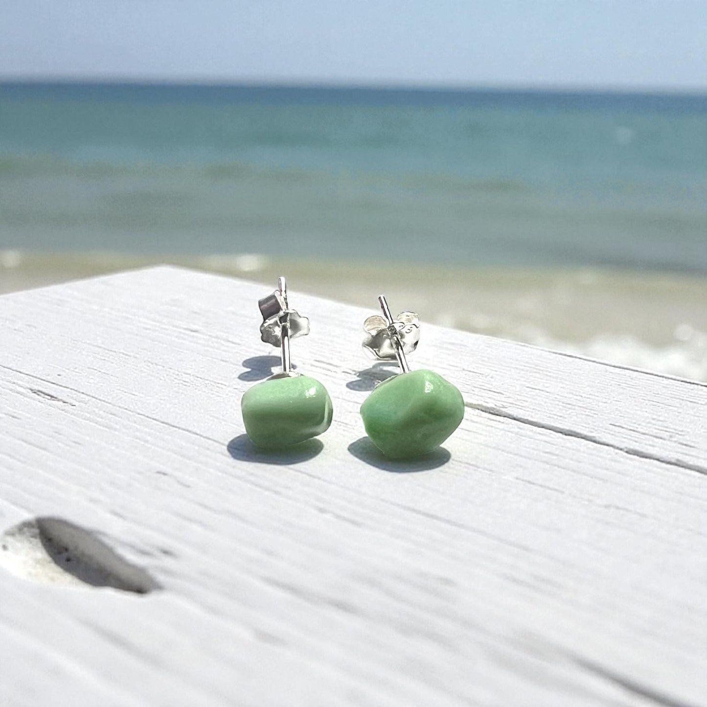 Mint Green Milky Seaham Sea Glass Stud Earrings