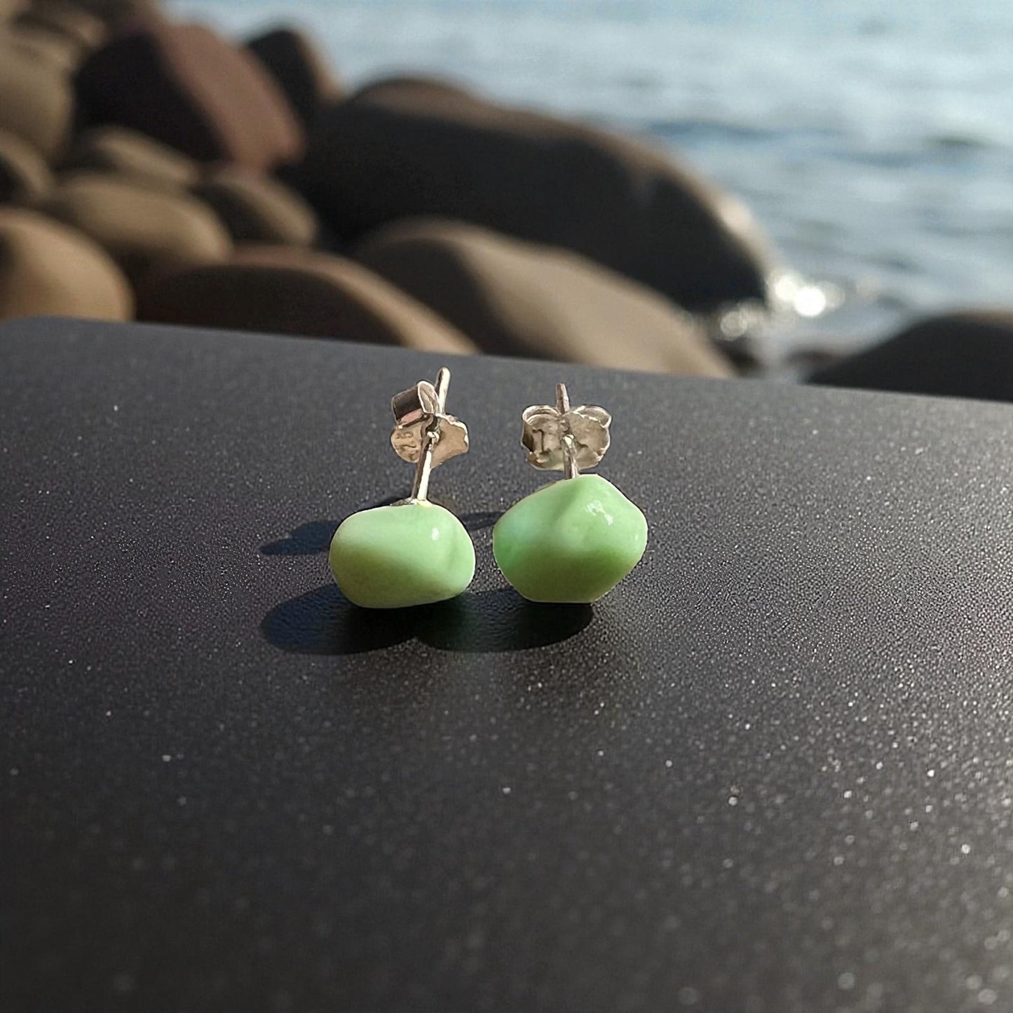 Mint Green Milky Seaham Sea Glass Stud Earrings