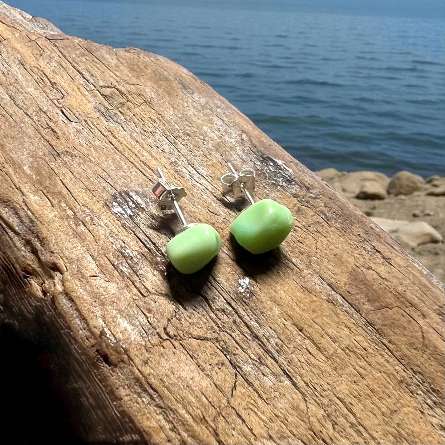 Mint Green Milky Seaham Sea Glass Stud Earrings