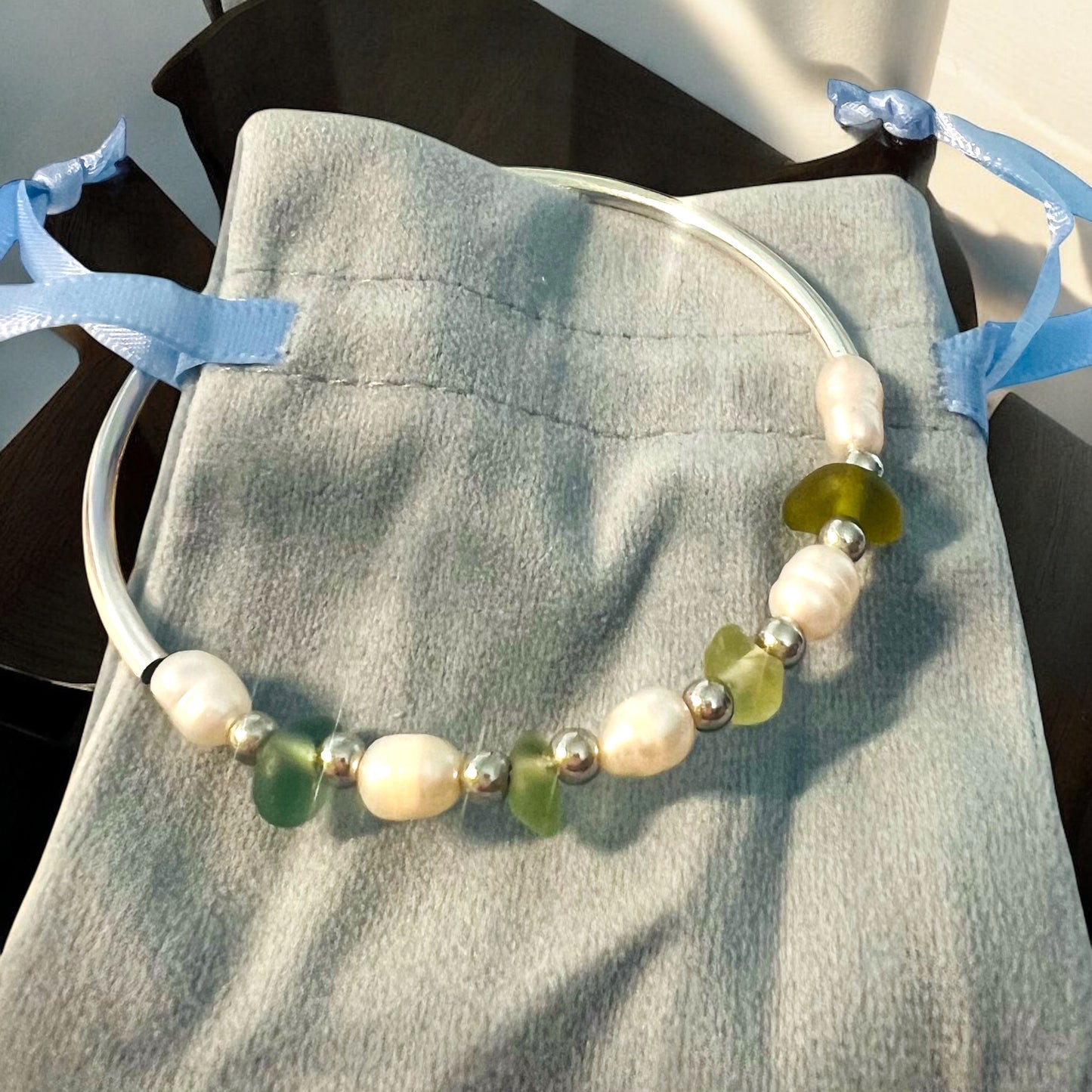 Seaham Sea Glass and Glass Pearl Bracelet