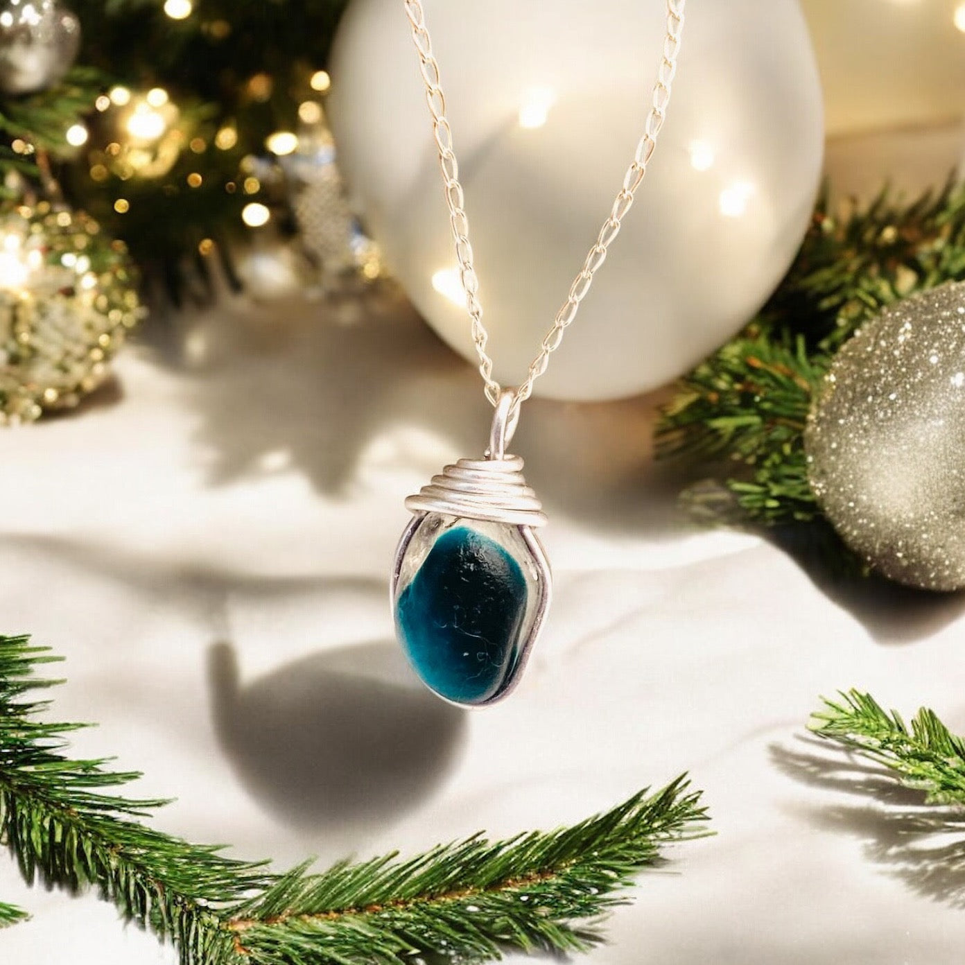 Turquoise Seaham Sea Glass Multi Pendant