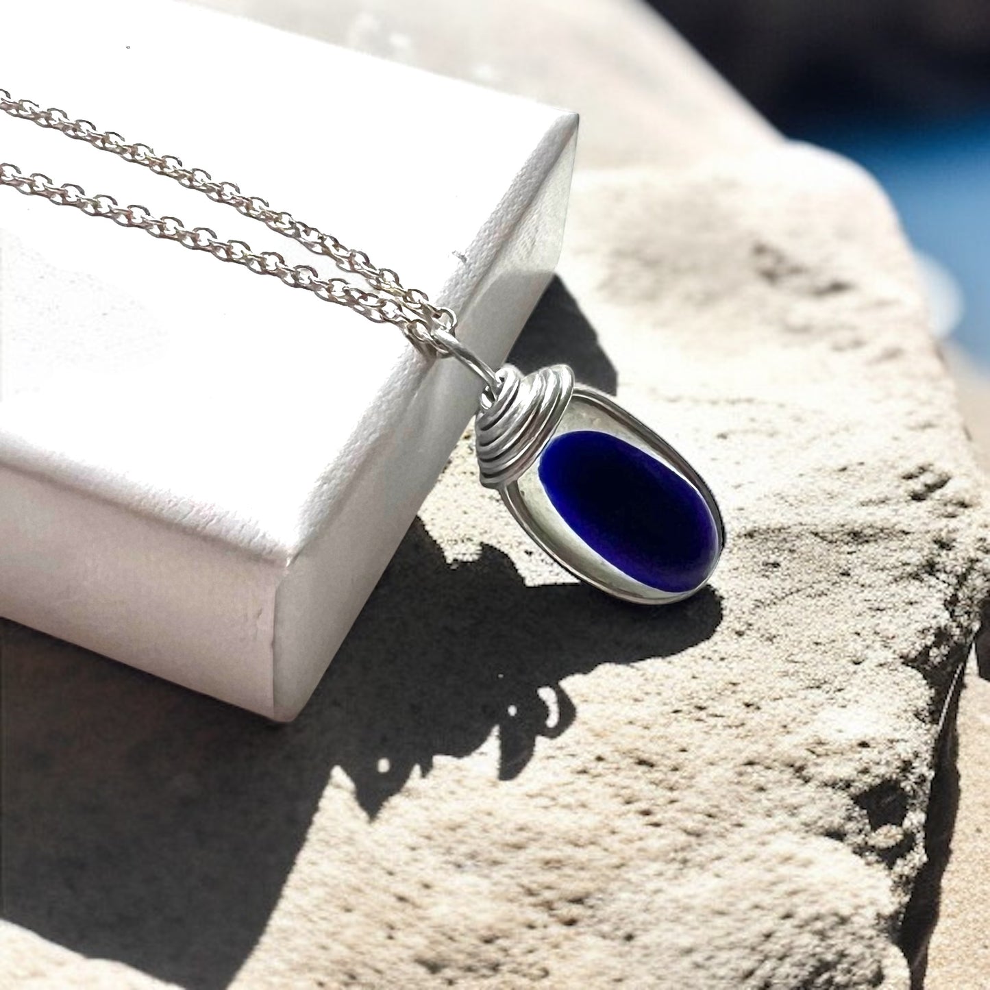 Deep Blue Seaham Sea Glass Multi Pendant