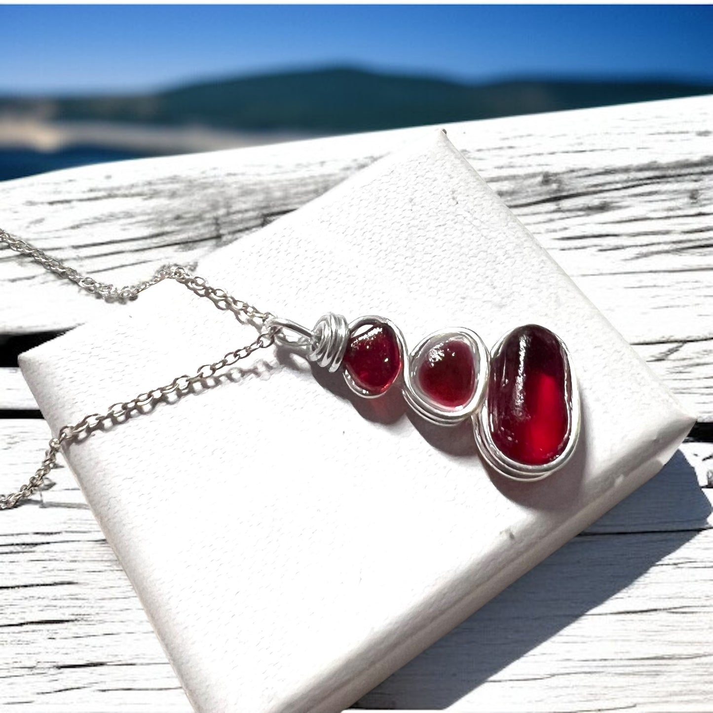 Rare Red Three Piece Sea Glass Pendant