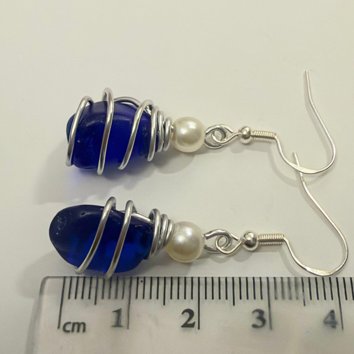 Deep Kent Blue Sea Glass Earrings