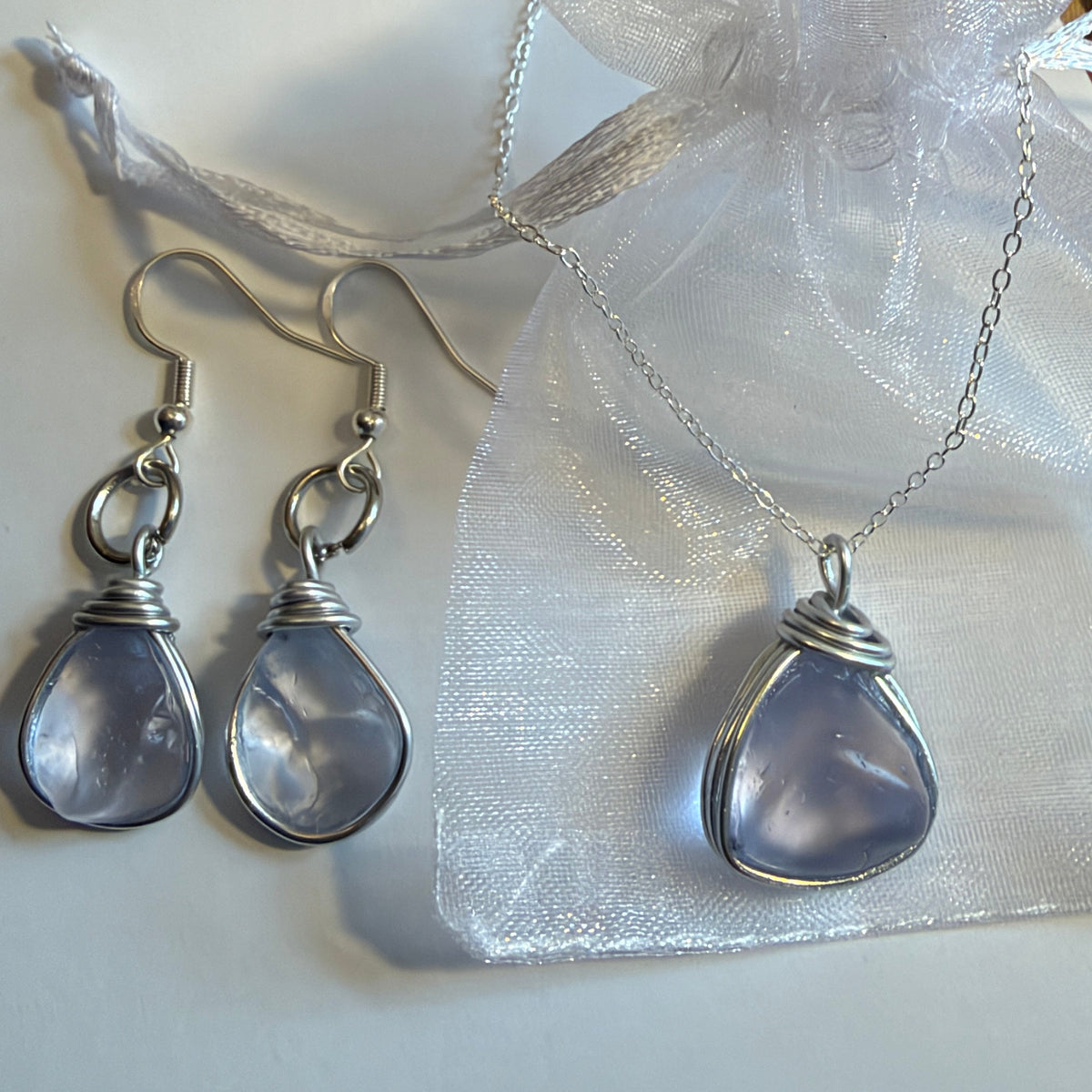 Very Rare Lilac Canary Island Sea Glass Jewellery Set