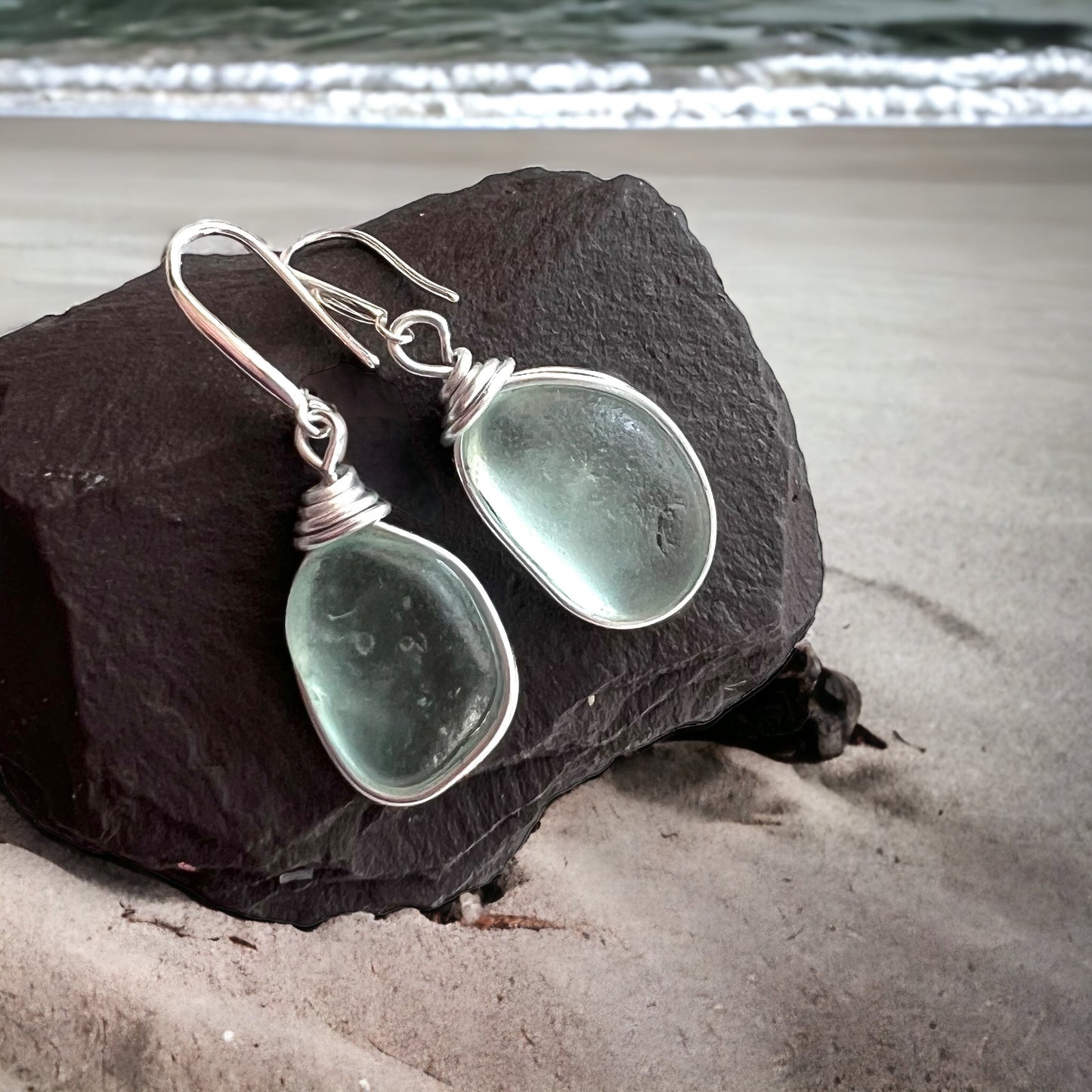 Chunky Aqua Sea Glass Earrings