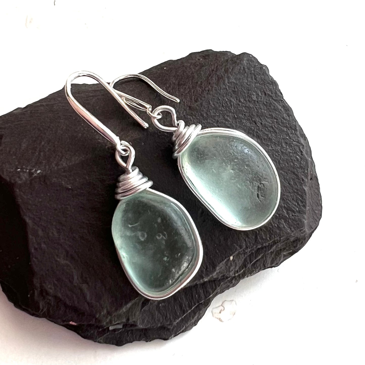 Chunky Aqua Sea Glass Earrings