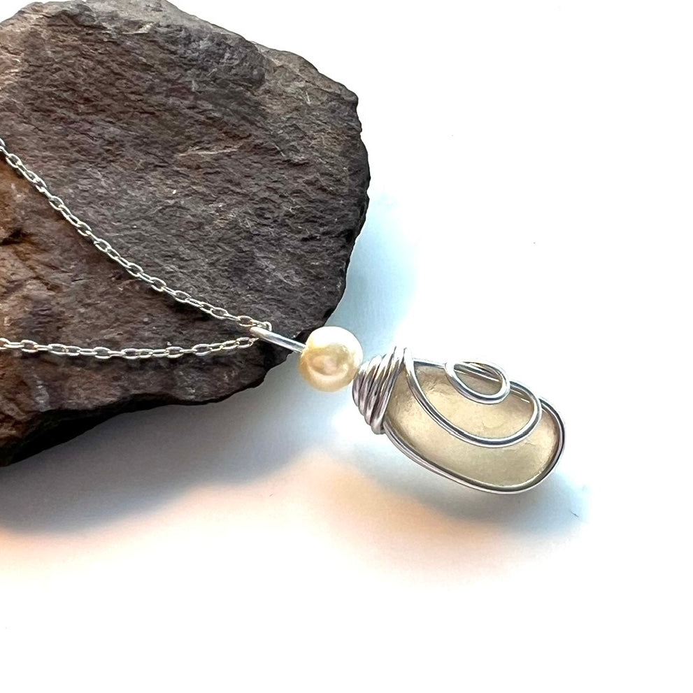 Rare Beige Seaham Sea Glass Pendant