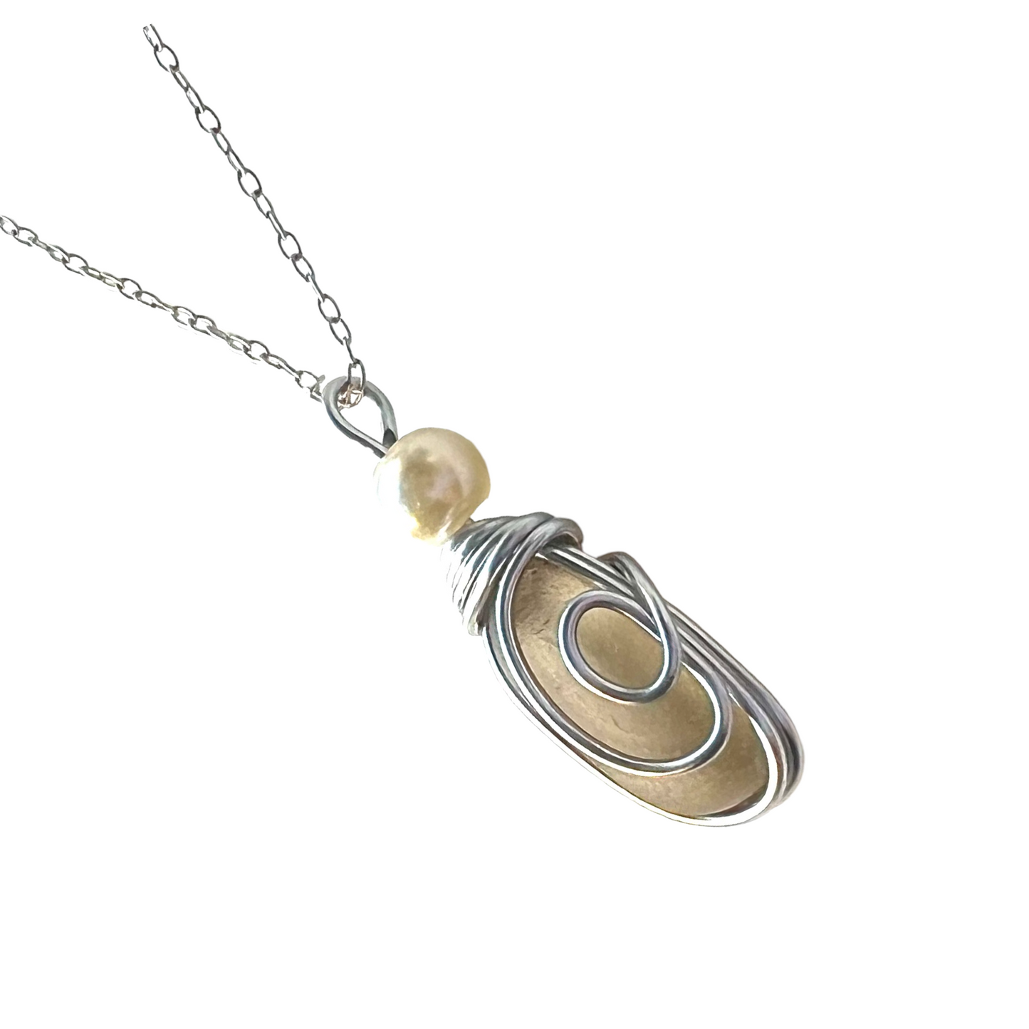 Rare Beige Seaham Sea Glass Pendant