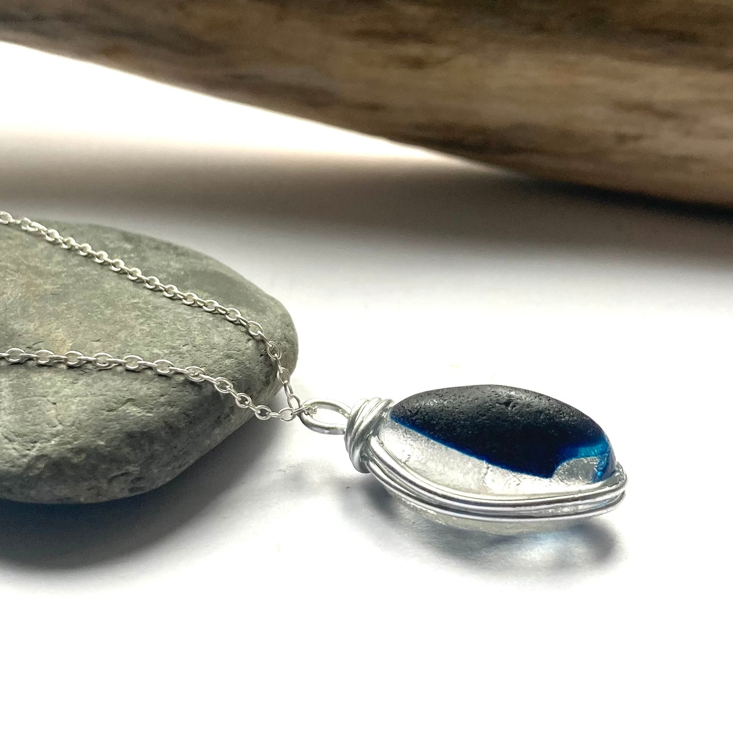 Large Seaham Sea Glass Blues Multi Pendant