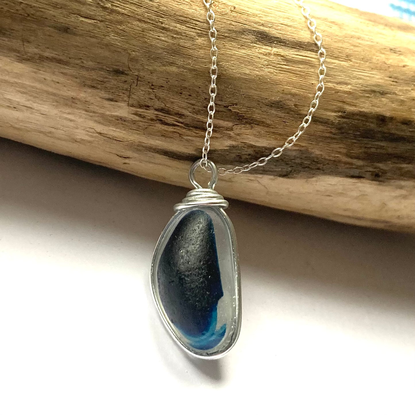 Large Seaham Sea Glass Blues Multi Pendant