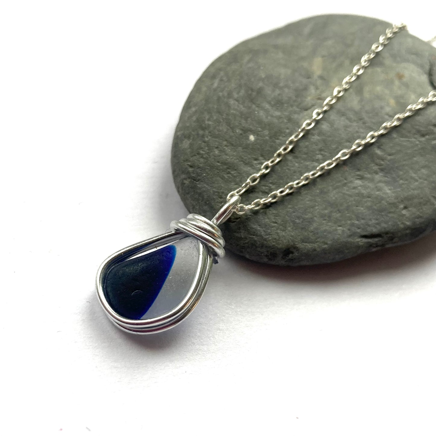 Navy and White Seaham Sea Glass Multi Pendant