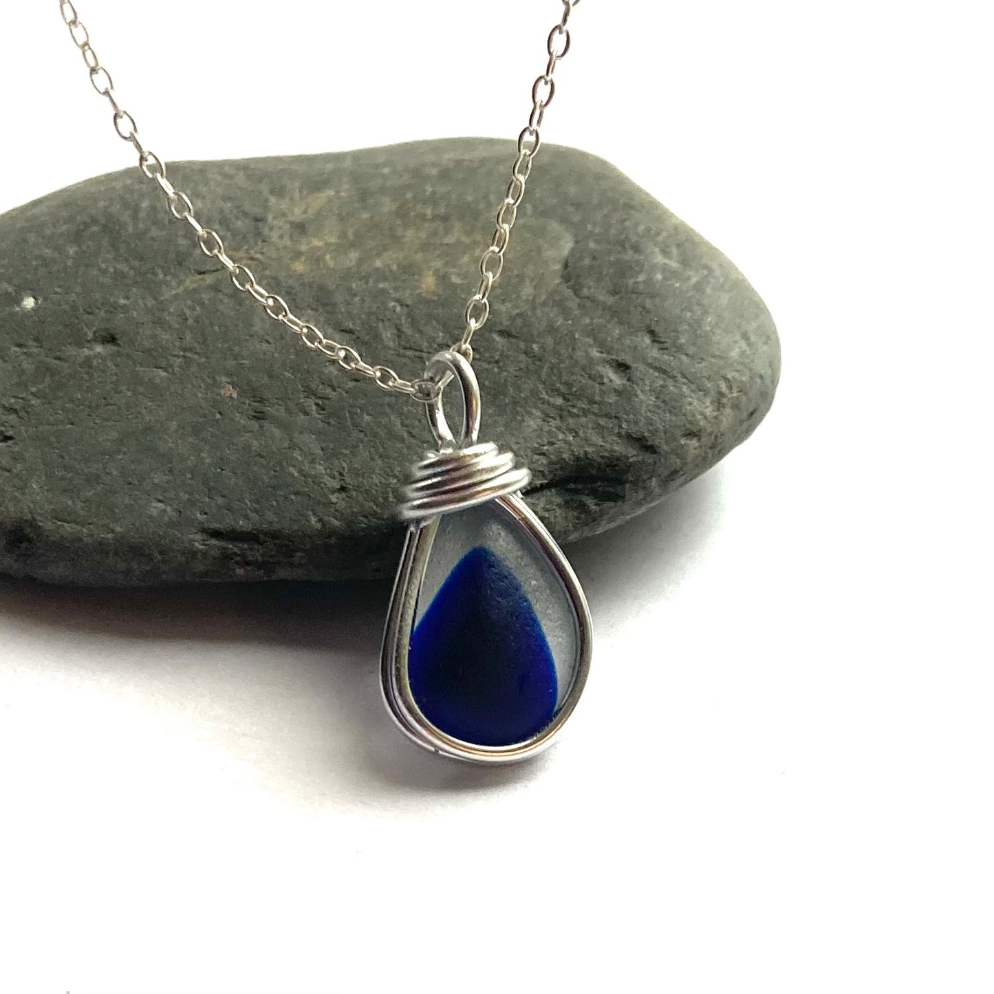 Navy and White Seaham Sea Glass Multi Pendant