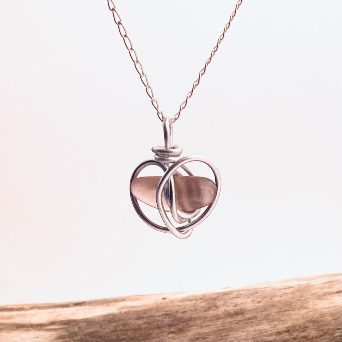 Pink Seaham Sea Glass Heart Pendant