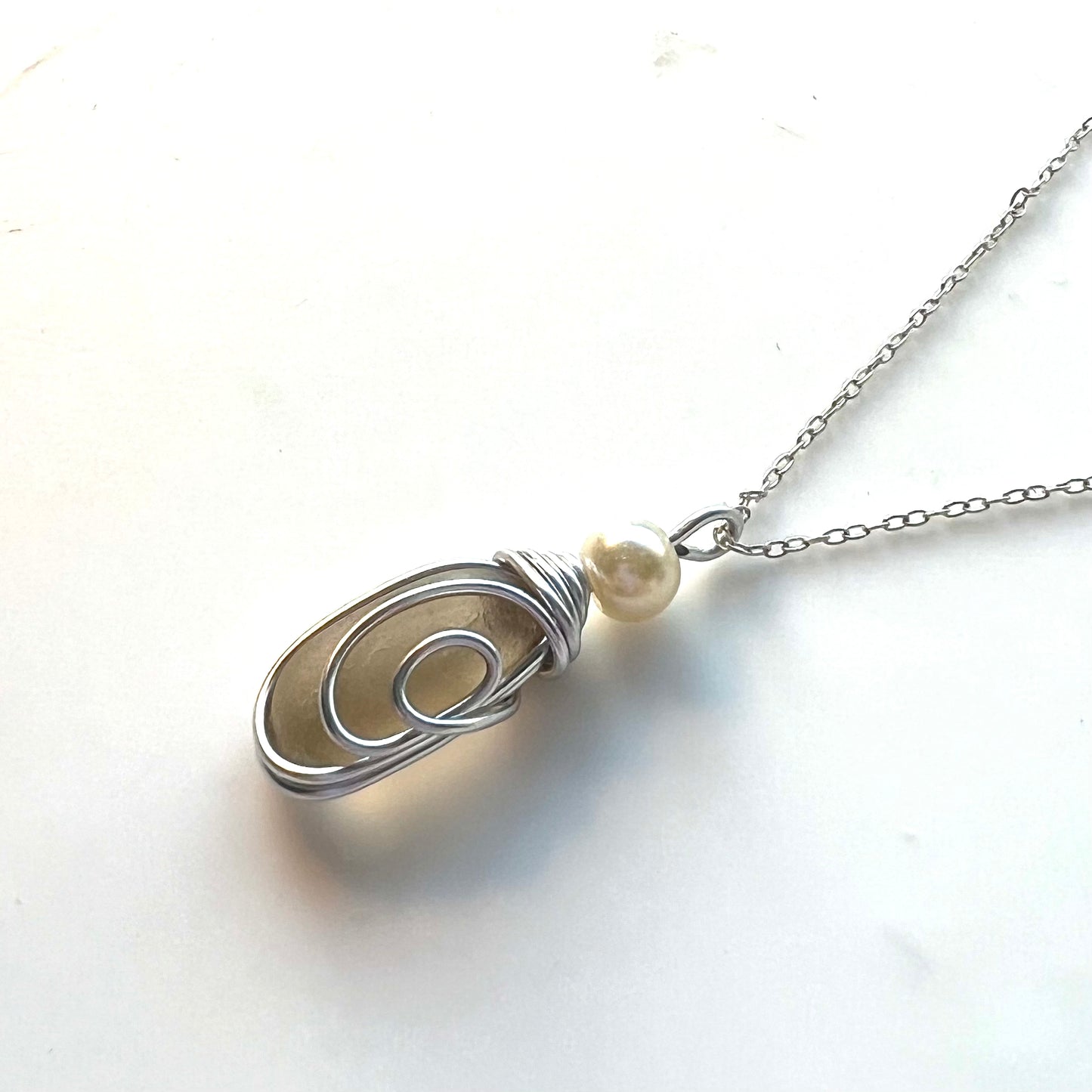 Rare Beige Seaham Sea Glass Pendant