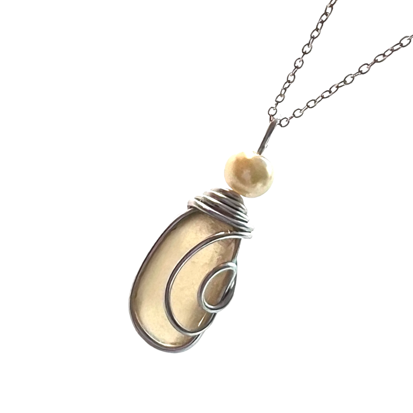 Rare Beige Seaham Sea Glass Pendant
