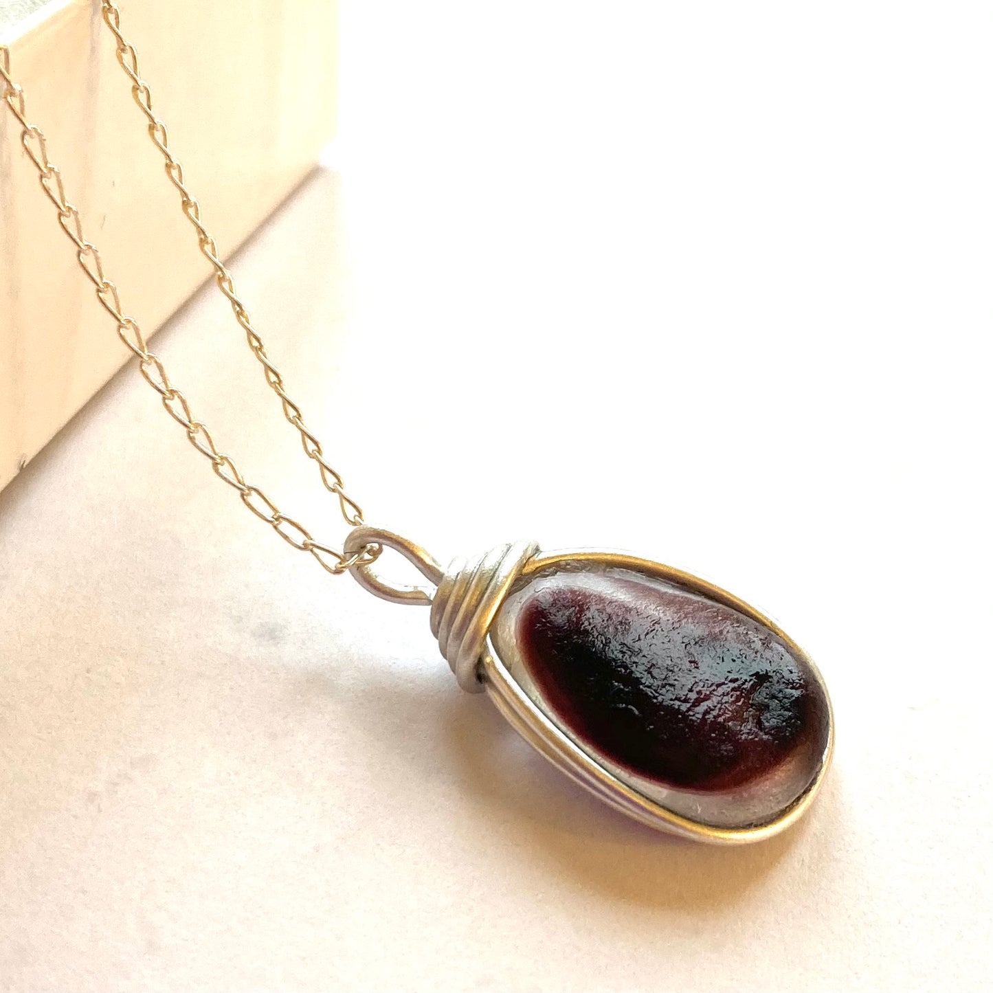 Large Burgundy Seaham Sea Glass Multi Pendant