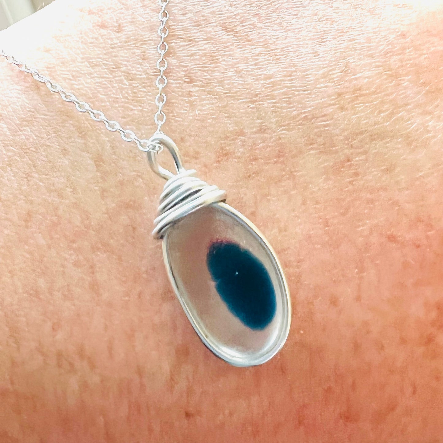 Lovely Blue with Pink Spot Seaham Sea Glass Multi Pendant