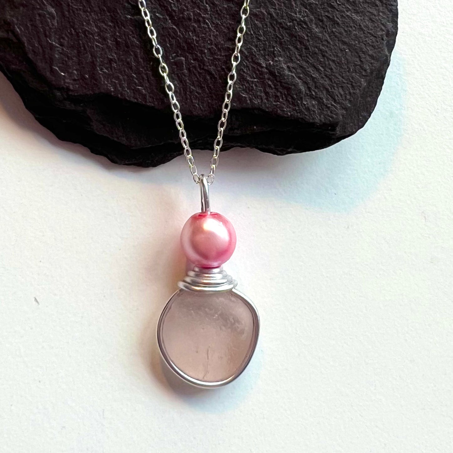 Seaham Sea Glass Rare Pale Pink Pendant