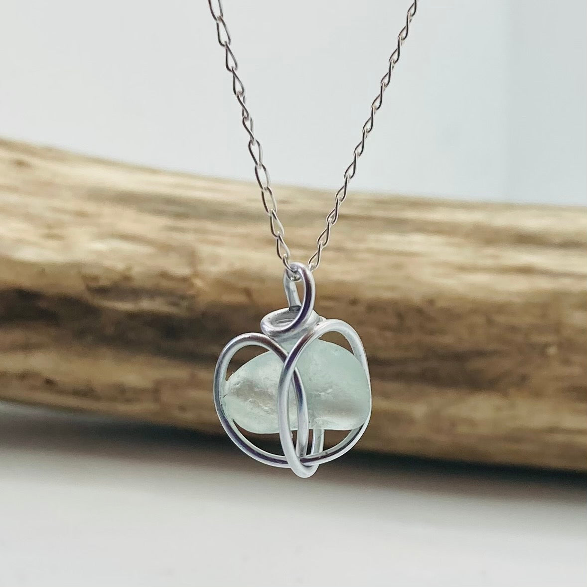 Cornish Sea Glass Seafoam Heart Pendant