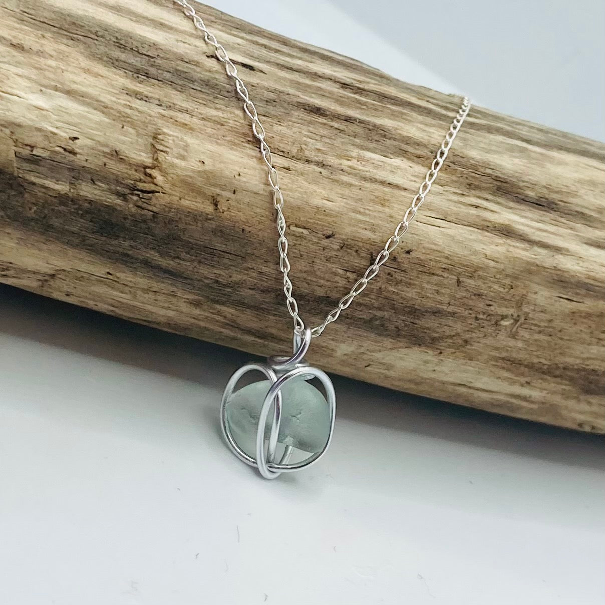 Cornish Sea Glass Seafoam Heart Pendant